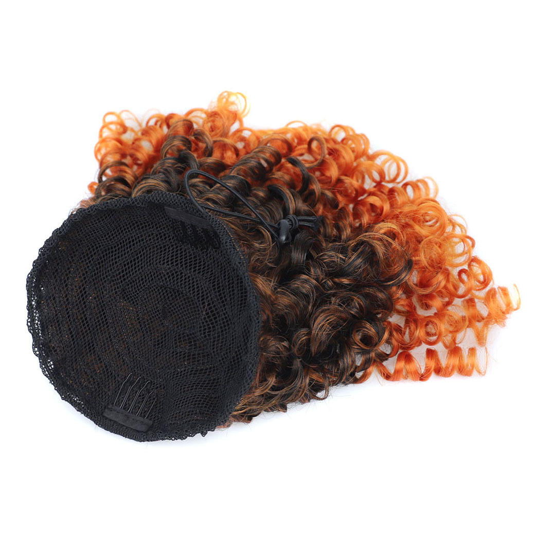 Synthetic hair Black deep ponytail drawstring net pocket short curly hair headband explosive wig_voghion.com