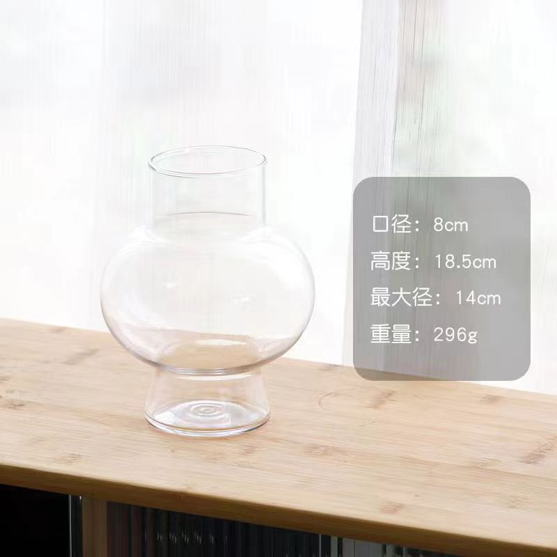 Decoración de alta sensación de nicho popular en línea pequeño adornos floral sala de estar acuoso transparente simple jarrón de vidrio