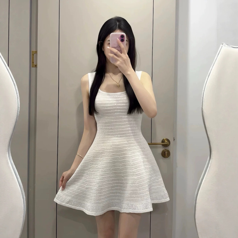 2026 New Ribbed Sleeveless Vest Mid-Length Dress a Women's Decorative Waist Hem Mini Dress 2026 New Ribbed Sleeveless Vest Mid-Length Dress a Women's Decorative Waist Hem Mini Dress
