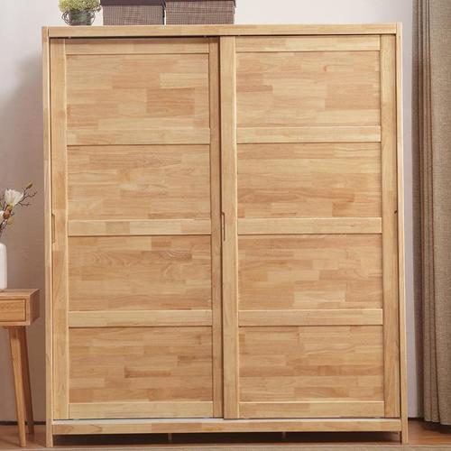 Nordic solid wood sliding door wardrobe rubber wood two door sliding door simple storage wardrobe bedroom furniture log style