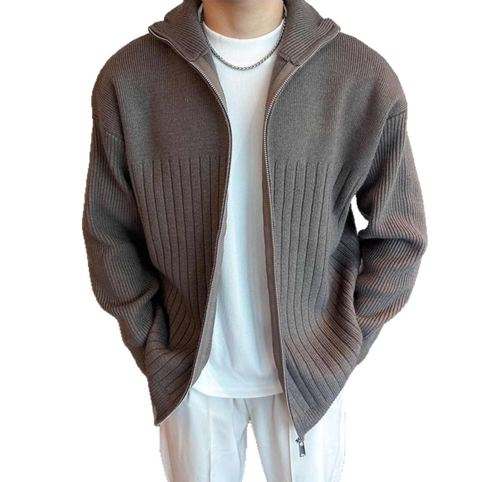 Otoño y invierno nuevo cardigan suéter de punto hombre chaqueta de rayas calentamiento comercio exterior británico comercio exterior al por mayor transfronterizo