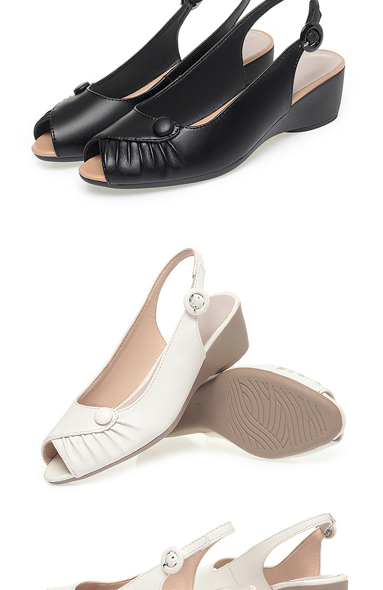 Sandal nữ quai ngang da thật gót dốc miệng cá — Màu đen chi tiết 15