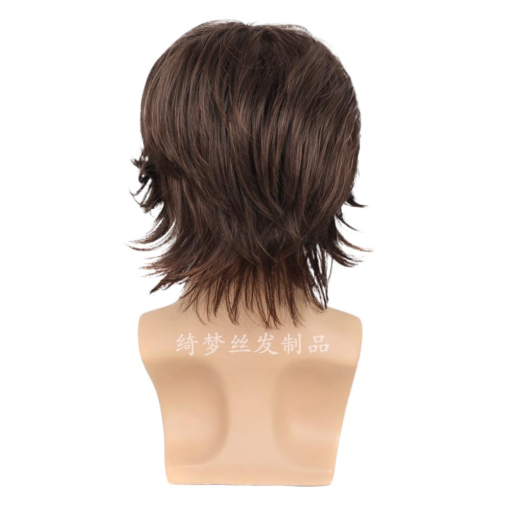 Comercio exterior, moda europea y americana, cabello corto para hombres, peluca marrón, flequillo largo y esponjoso, cabello lacio