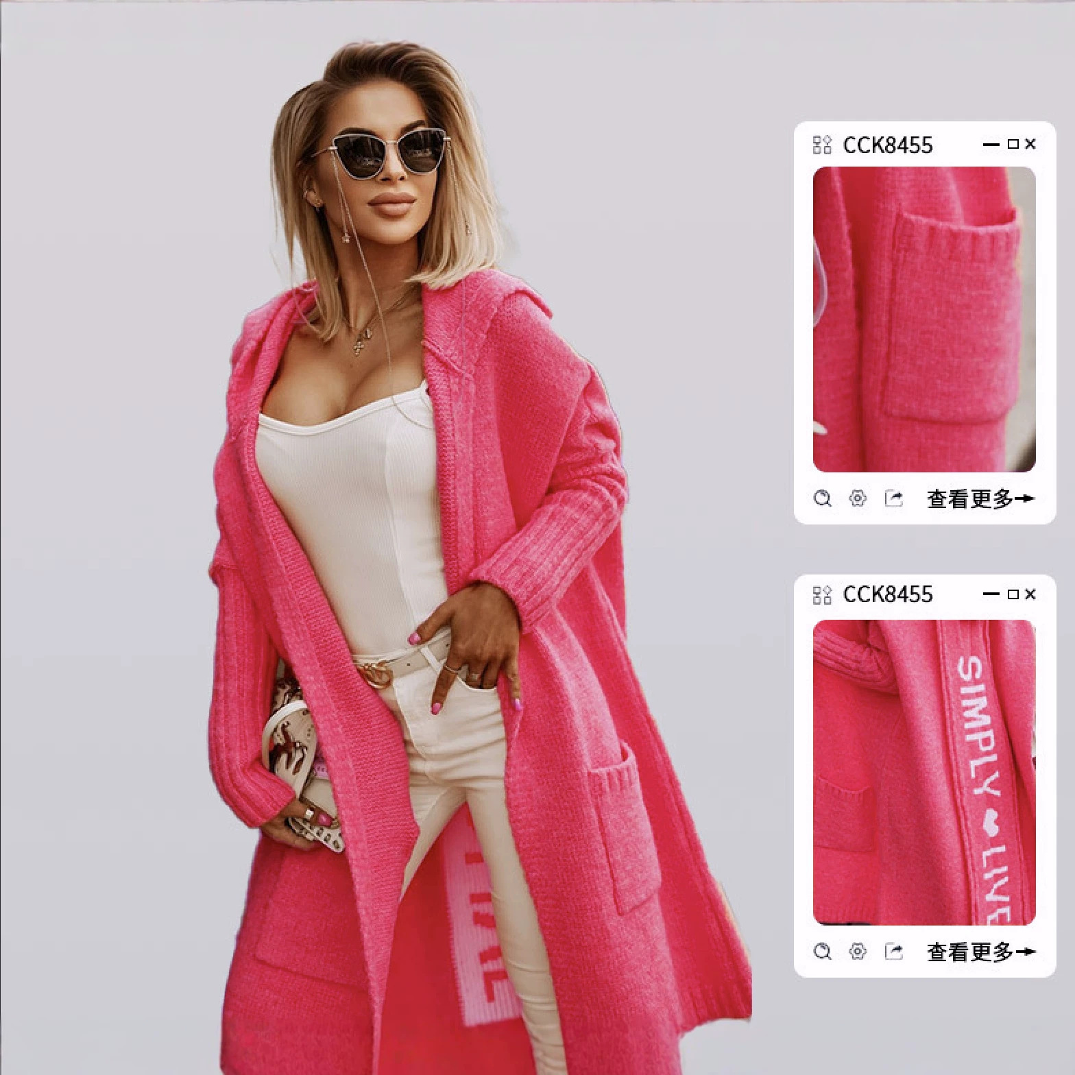 Cross-border foreign trade autumn and winter new sweater long cardigan lapel hooded letters woolen loose knitted jacket letters