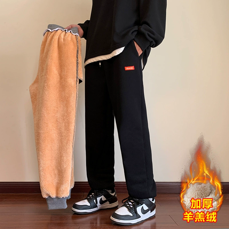 Мужские спортивные штаны для осени и зимы, теплые утолщенные брюки на флисовой подкладке, модная мужская одежда больших размеров, свободные брюки с высокой талией.