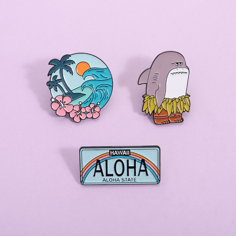 Cross-Border New Style Cute Shark Wave Beach Brooch Creative Cartoon Ocean Series Metal Accessory Badge