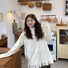 2025冬季新款女花边领日系棉打底衫文艺风外贸森系女装减龄套头