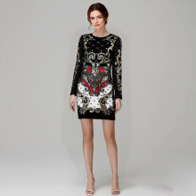 秋冬新款连衣裙包臀欧美重工绣亮片镶钻钉珠长袖修身丝绒时尚1039