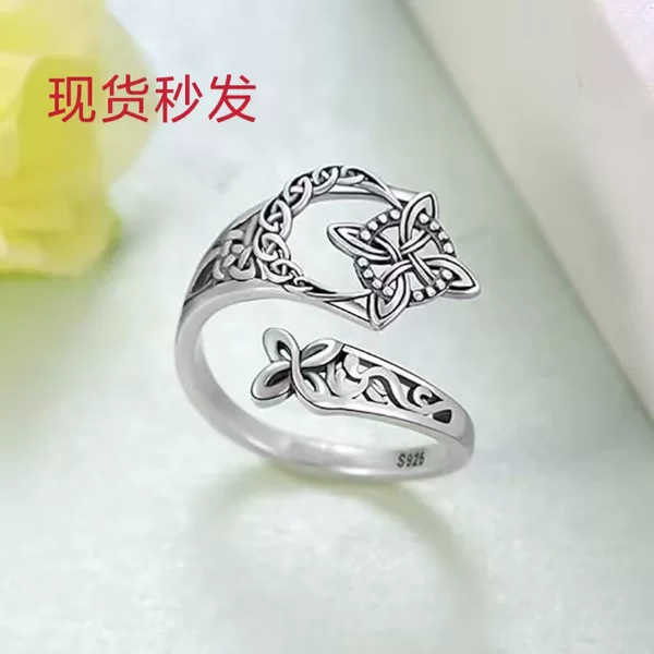 Cross-Border Vintage Celtic Knot Witch Protection Silver Ring Bohemian Style Witch Protection Knot Ring