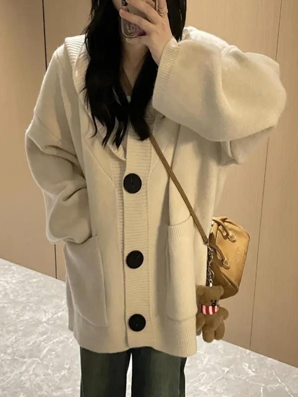 秋冬季慵懒风加厚连帽针织开衫女新款韩系宽松气质高级感毛衣外套|undefined