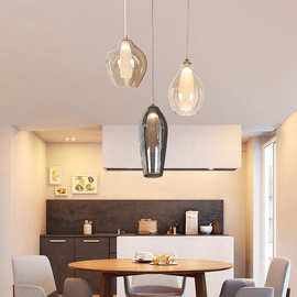 北欧轻奢玻璃吊灯北欧简约设计师餐厅吧台泡泡楼梯间家用床头灯
