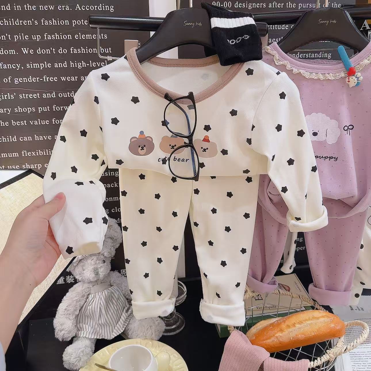 2025新款德绒套装儿童家居服套装男女童 卡通秋衣秋裤睡衣家居服