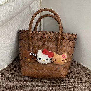 Little Red Book Same Summer Kitty Imitation Rattan Bag Handmade Cute Vegetable Basket Handbag