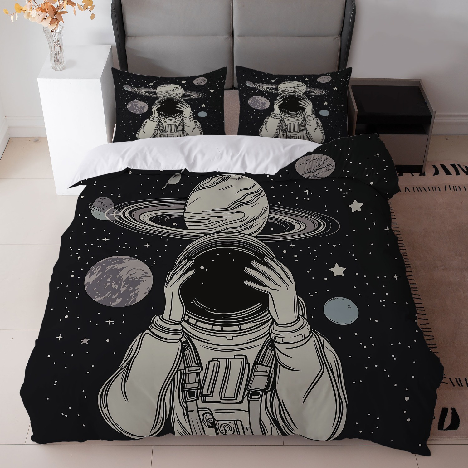 Fábrica de origen textil doméstico astronauta digital impresión set edredón suave piel respaldar TEMU / JIT