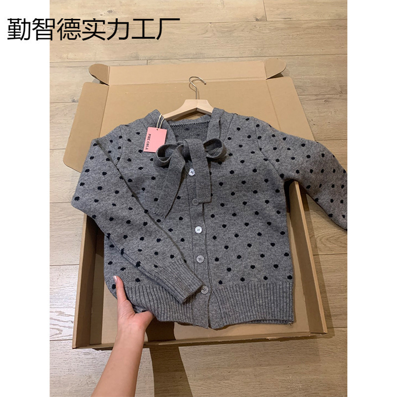 2025秋季灰色蝴蝶结系带毛衣开衫外套女秋内搭针织上衣|undefined