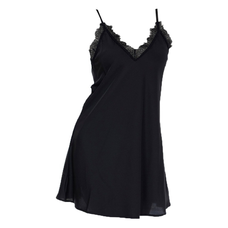 Seda de hielo transfronterizo micro transparente ropa interior de mujer sexy falda de liga camisón de casa tentación de encaje profundo cuello en v ropa de hogar comercio exterior