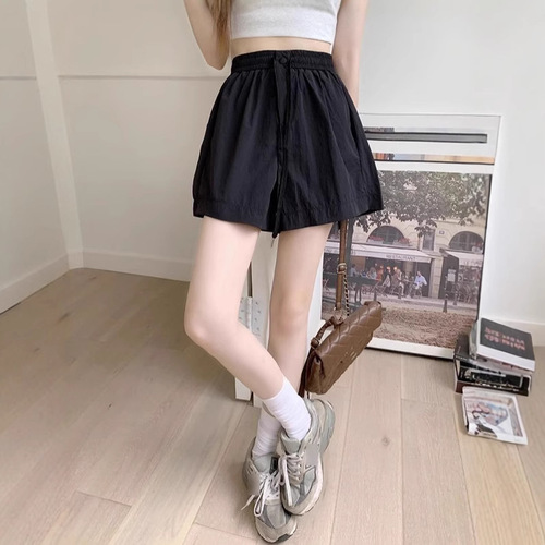 Summer drawstring elastic waist loose casual work shorts for women, slimming, petite, thin sports wide-leg pants for women
