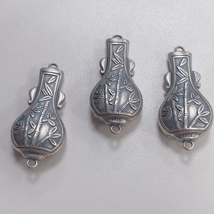 Old silver S925 silver bamboo newspaper safe bamboo leaf double ring pendant accessories retro do old DIY handmade accessories connector