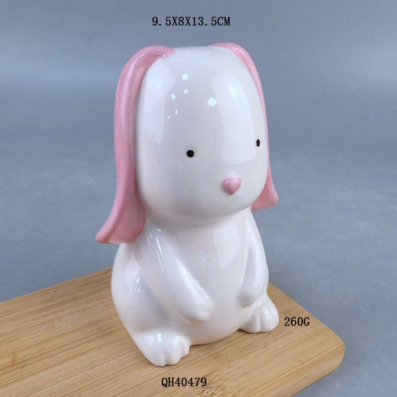 Caricatura adorable conejo depósito de ahorro para niños creativo conejo blanco artesanía de cerámica decoración de escritorio de la sala de estar