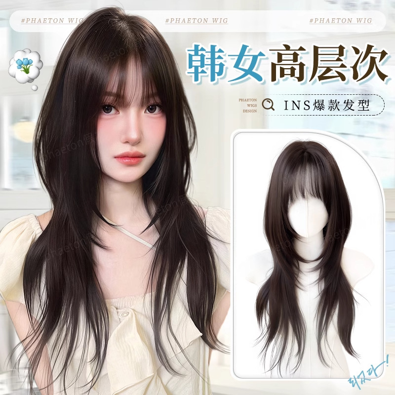 Wig for Women with Bangs, Jellyfish Hairstyle, High-End Long Straight Hair, Fashionable and Trendy, Same Style as Girl Group, Realistic Full Head Wig Wig for Women with Bangs, Jellyfish Hairstyle, High-End Long Straight Hair, Fashionable and Trendy, Same Style as Girl Group, Realistic Full Head Wig