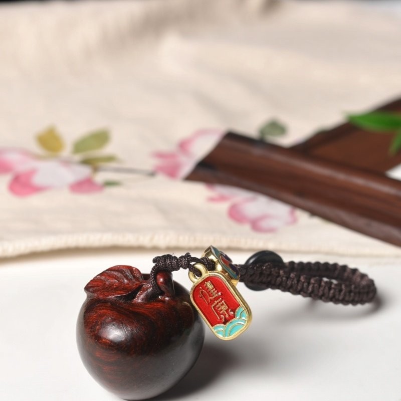 Sandalwood Apple Rearview Mirror Pendant Car Hanging Ornament New Car Gift Health and Safety Tassel Decoration Gift