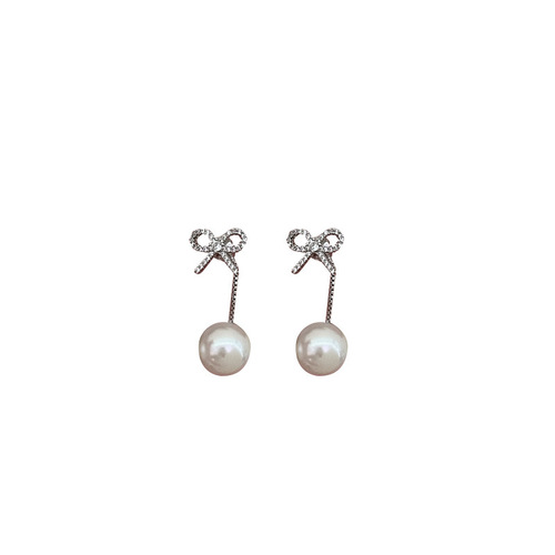 Light luxury niche high-end long tassel earrings for women, versatile temperament, micro-studded diamond bow earrings, stud earrings