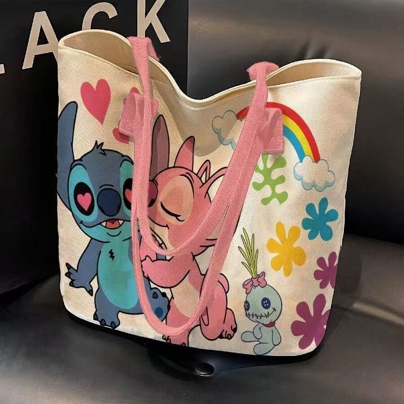 Cartoon Large-Capacity Canvas Shoulder Bag Casual Versatile Tote Bag Student School Bag Cartoon Canvas Gift Bag
