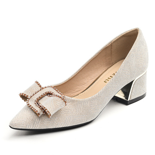 New Evening Shoes French Thick Heel High Heel Pointed Toe Women's Spring Medium Heel Plus Size Shoes 41-43