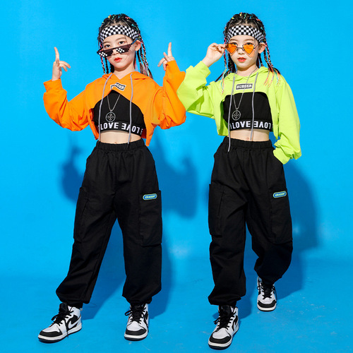 Girls' Jazz Dance Performance Costume - New Style Long Sleeve Belly-Baring Hip-Hop Jazz Street Dance Show Performance Trendy Costume Dance Practice