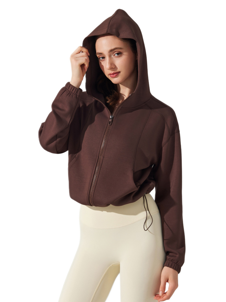 Otoño e invierno cardigan con cremallera con capucha chaqueta de yoga para mujer casual suelto suéter cálido para correr fitness top deportivo image 6