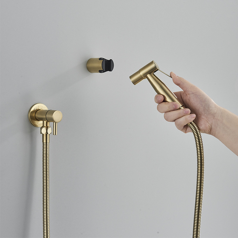 Oro PISTOLA DE PULVERIZACIÓN Acero inoxidable limpiador baño traje baño cepillado Booster boquilla cuerpo inodoro