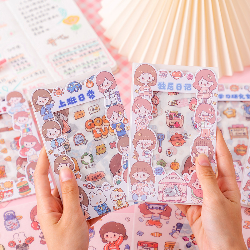 Serie diaria de Anxiaoran de diario y pegatinas de papel 4 piezas en DIY diario álbum material decorativo papelería pegatinas