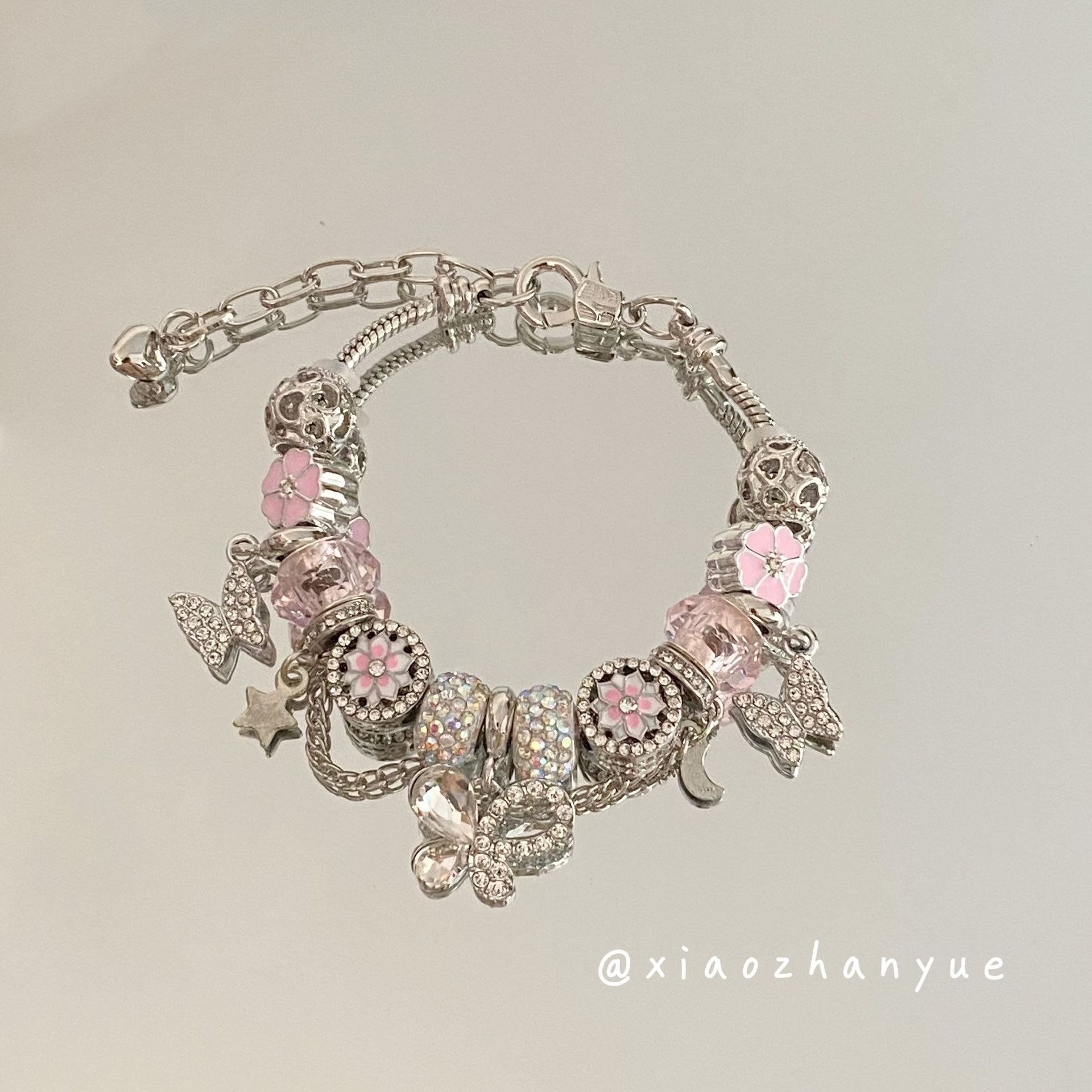 Pink diamond butterfly bracelet (lobster clasp)