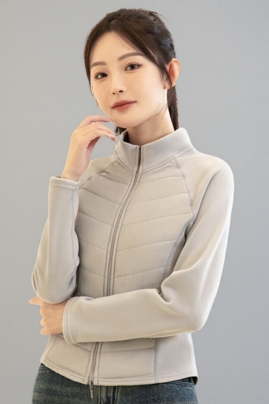 短款轻薄运动拼接绵羊毛夹层女2025秋冬针织户外健身外套石墨烯|undefined