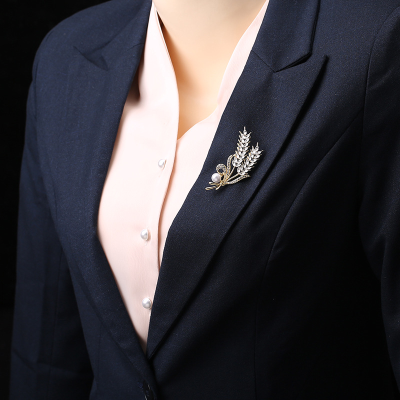 Spilla spiga di grano dorata per donna, spilla di grano con strass di alta qualità, accessori per abiti professionali, punto_voghion.com