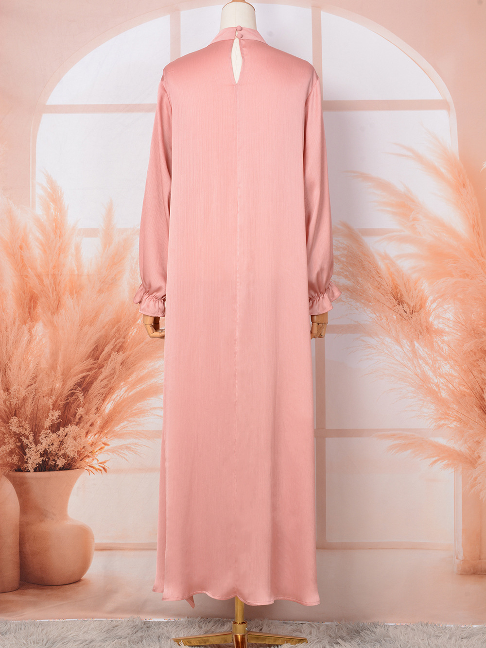 New Foreign Trade Cross-border Abaya, Middle Eastern Muslim Robe, Round-neck, Pleated, Solid Color, Elegant And_ecoleips.com