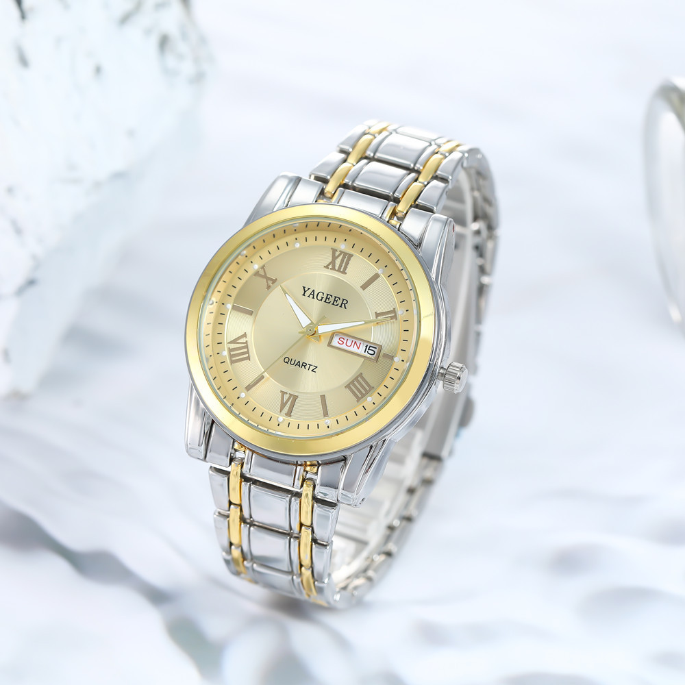 New Men's Watch steel belt waterproof casual double calendar retro men's watch luminous business quartz watch_voghion.com