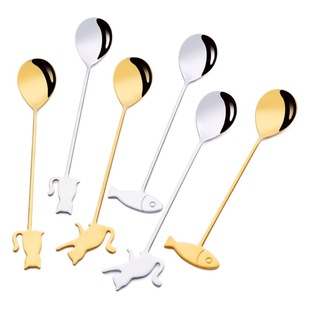 Wholesale creative mini 304 stainless steel cat harpoon tableware set Japanese and Korean fruit fork coffee mixing spoon