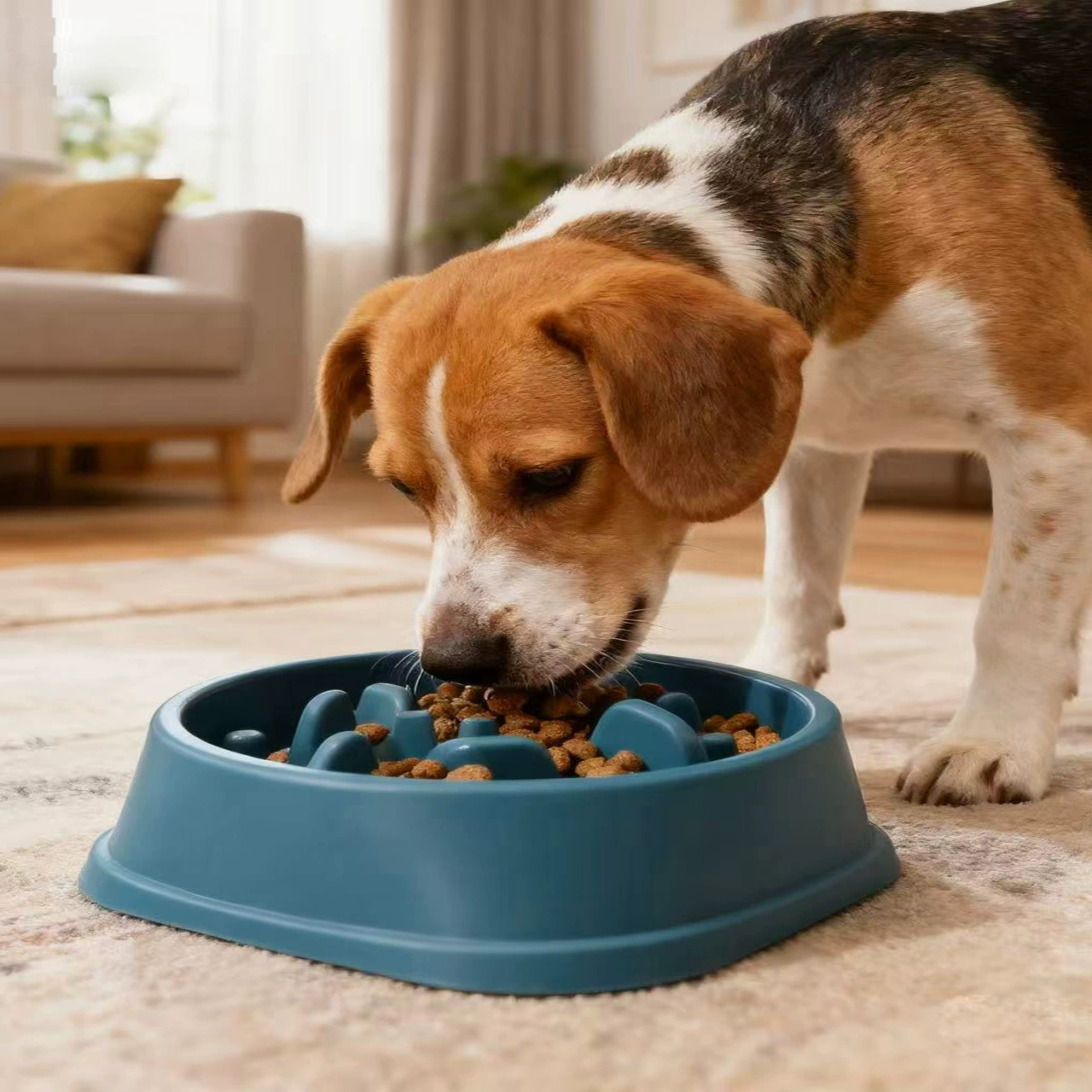 Новые домашние животные медленно едят миску для собак