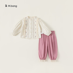 邦選寶寶早春套裝女花朵刺繡襯衫褲子森系春裝兩件套CT24024