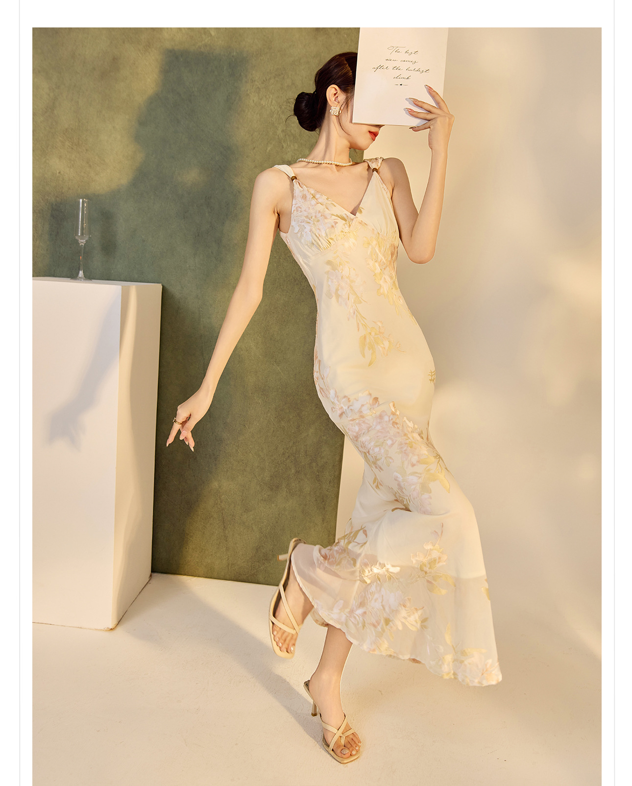 Váy bodycon ôm sát họa tiết phong cách Trung Hoa mùa hè, chất rayon mềm mại — Màu trắng be chi tiết 19