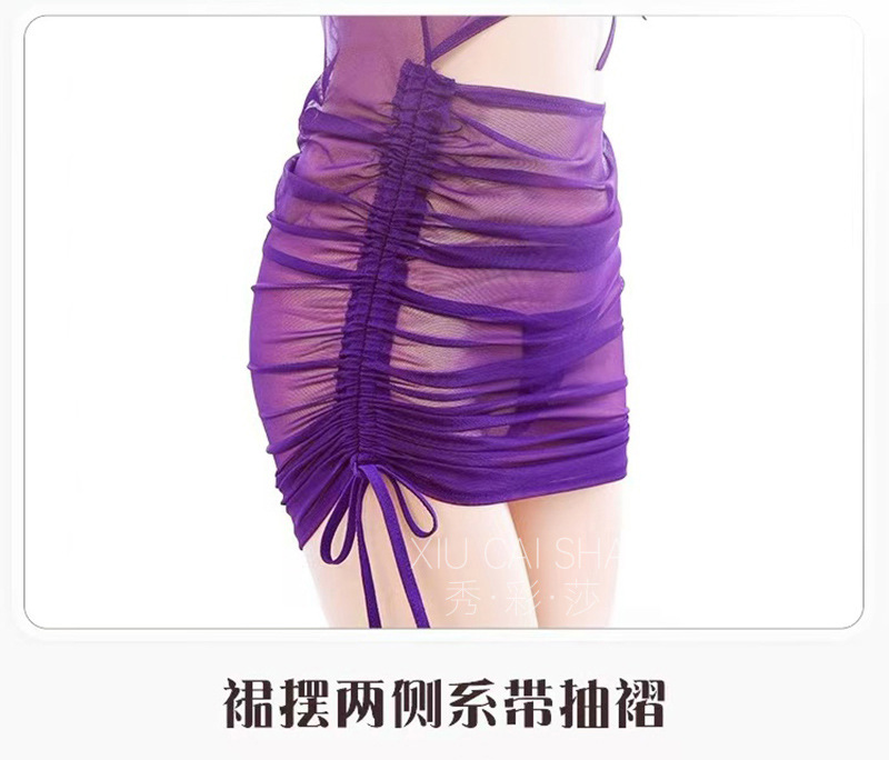 See-Through Long-Sleeve Babydoll Lingerie Set with Thong and Open-Crotch Stockings — detail image 23