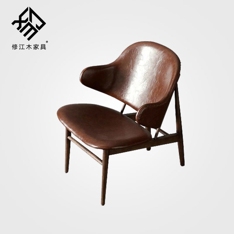 Designer Sofa Chair Coffee American Style Nordic Solid Wood Lazy Leather Fabric Casual Tiger Chair Single Negotiation Chair