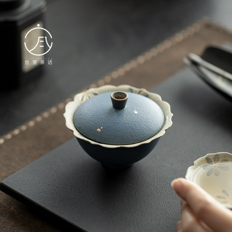 宜室茶话 Ceramic blue tea cup, hand painting