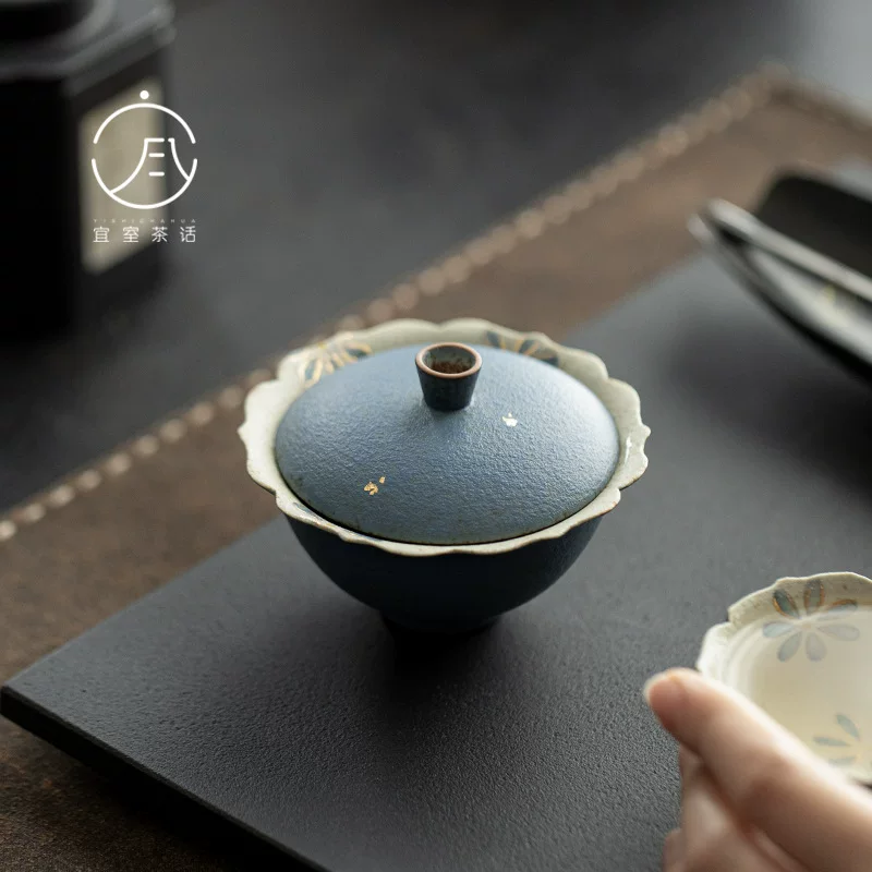 宜室茶话 Ceramic blue tea cup, hand painting