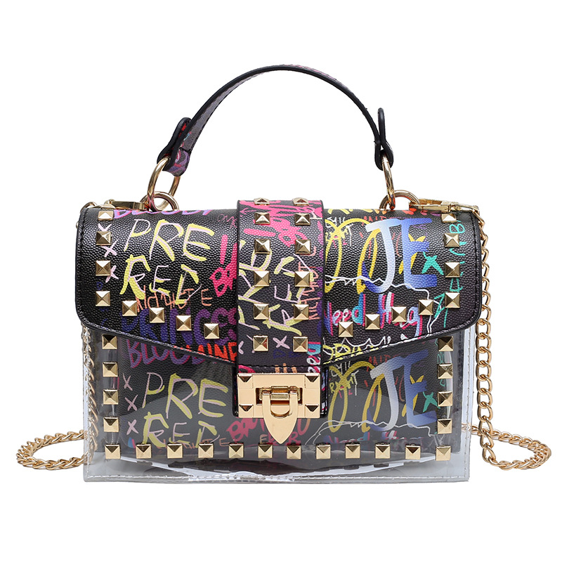 Bolso Pequeño Cuadrado de Graffiti Transparente, Estilo Retro Europeo y Americano - Bolso de Moda INS para Mujer 2022