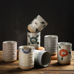 Cross-border Japanese-style coarse pottery cup sushi cuisine irregular-shaped water cup retro-style on-the-go cup home use restaurant tea cup wholesale