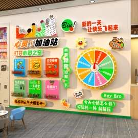 能量加油补给站文化办公司室文化墙装饰互动幸运转盘茶水间贴糖果