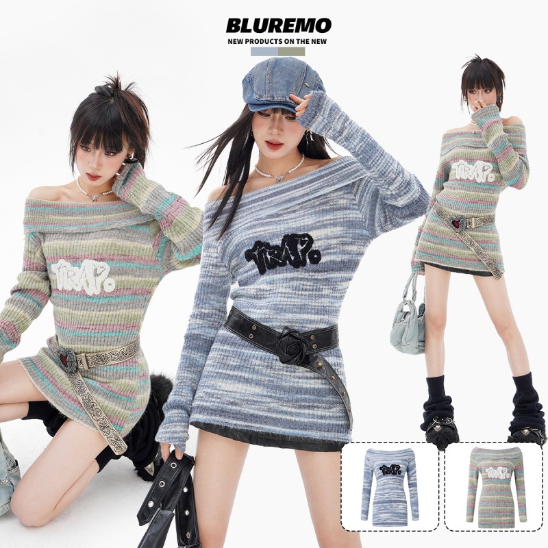 BLUREMO | Fall/Winter New European and American Street Tide Gradient Shoulder Letter Towel Embroidered Joker Sweet Knitted Sweater