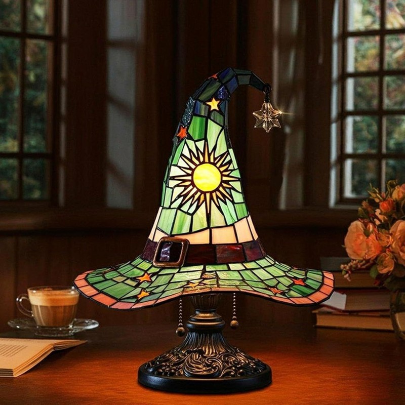 国境を越えたスタインドグラスWitch Hat Lamp魔女帽子ランプUSBプラグLEDマジックランプ|undefined